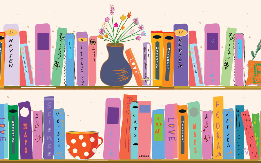 Illustration of a shelf of books