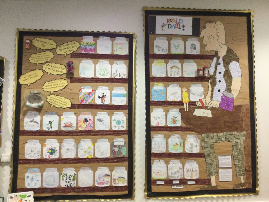 Roald Dahl and dream jars reading display board