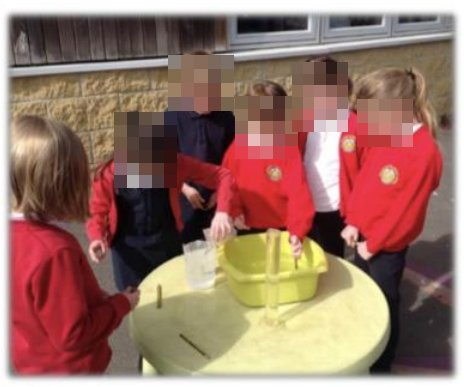 Children doing a water experiment on the playground